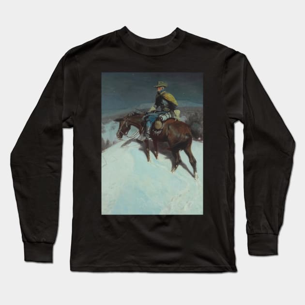 Lone Rider At Night - Vintage Western American Art Long Sleeve T-Shirt by Click Here For More